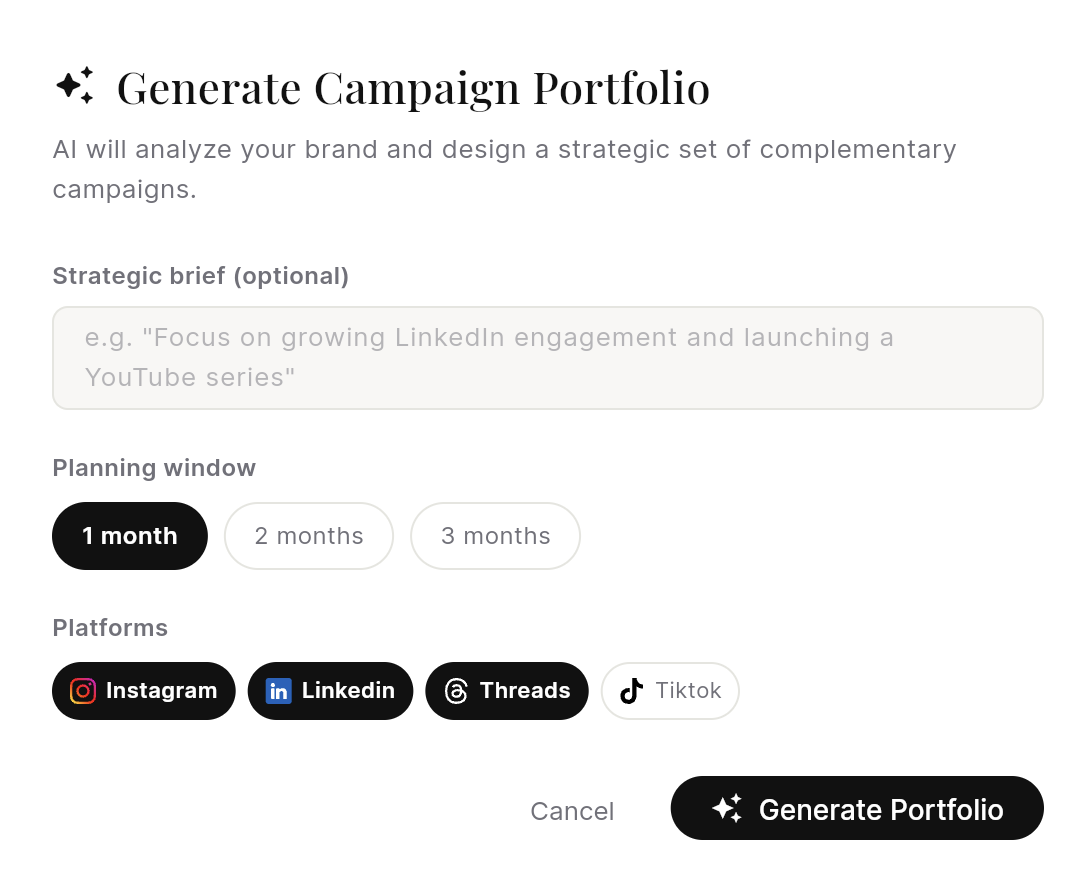 AI-generated campaign portfolio flow