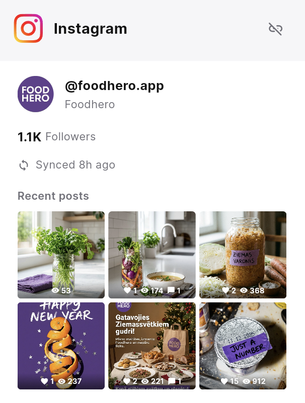 Atelier connected social platform cards with recent posts